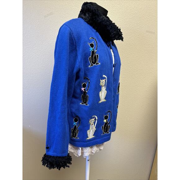 Berek Cardigan Sweater Large Embroidered Cats Beaded Paw Buttons Artsy Unique - Picture 3 of 12
